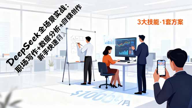 DeepSeek全场景实战:职场写作+数据分析+自媒体创作,新手快速月入过万-副业吧