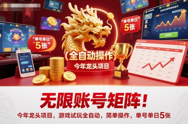 无限账号矩阵！今年龙头项目，游戏试玩全自动，简单操作，单号单日5张【揭秘】-副业吧