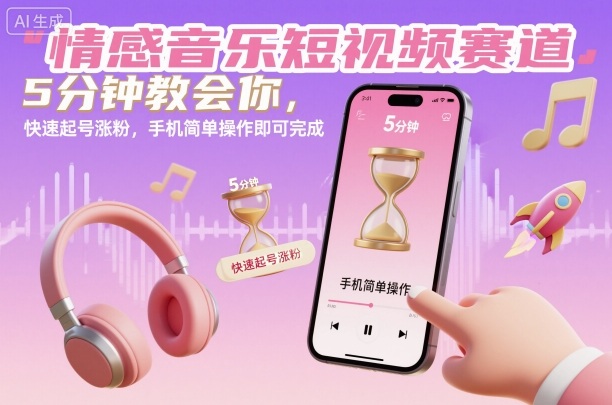 情感音乐短视频赛道,5分钟教会你,快速起号涨粉,手机简单操作即可完成-副业吧