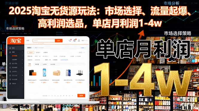 2025淘宝无货源玩法:市场选择、流量起爆、高利润选品,单店月利润1-4w-副业吧