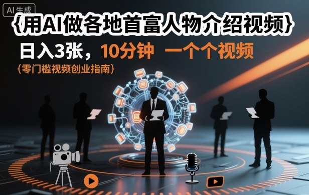 用AI做各地首富人物介绍视频，日入3张，10分钟一个视频-副业吧