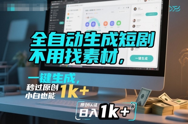 全自动生成短剧，不用找素材，不用剪辑，一键生成，秒过原创，小白也能轻松日入1k+【揭秘】-副业吧