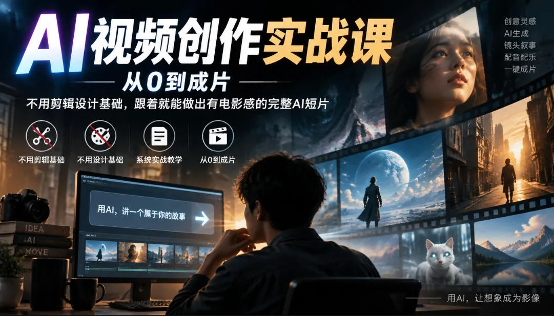 AI视频创作实战课,从0到成片,不用剪辑设计基础,跟着就能做出有电影感的完整AI短片-副业吧