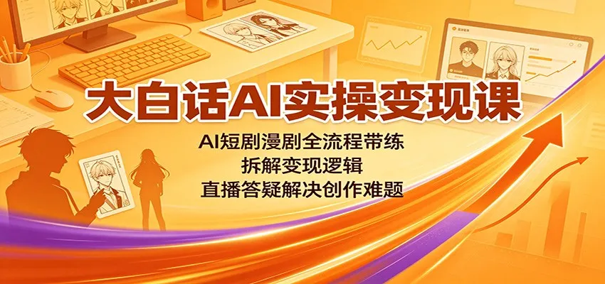 大白话AI实操变现课:AI短剧漫剧全流程带练,拆解变现逻辑,直播答疑解决创作难题-副业吧