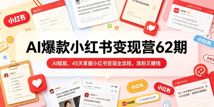 AI爆款小红书变现营62期2026年5月,AI赋能,45天掌握小红书变现全流程,涨粉又賺钱-副业吧