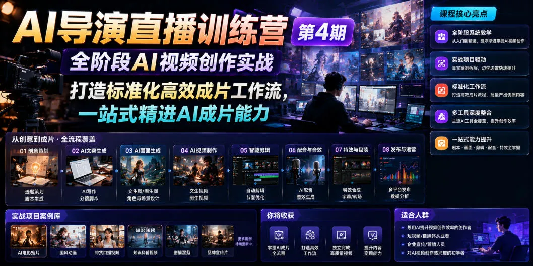 AI导演直播训练营第4期|全阶段AI视频创作实战,打造标准化高效成片工作流,一站式精进AI成片能力-副业吧