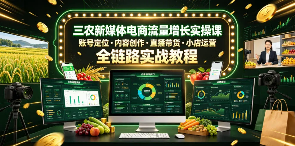 三农新媒体电商流量增长实操课,账号定位・内容创作・直播带货・小店运营,全链路实战教程-副业吧