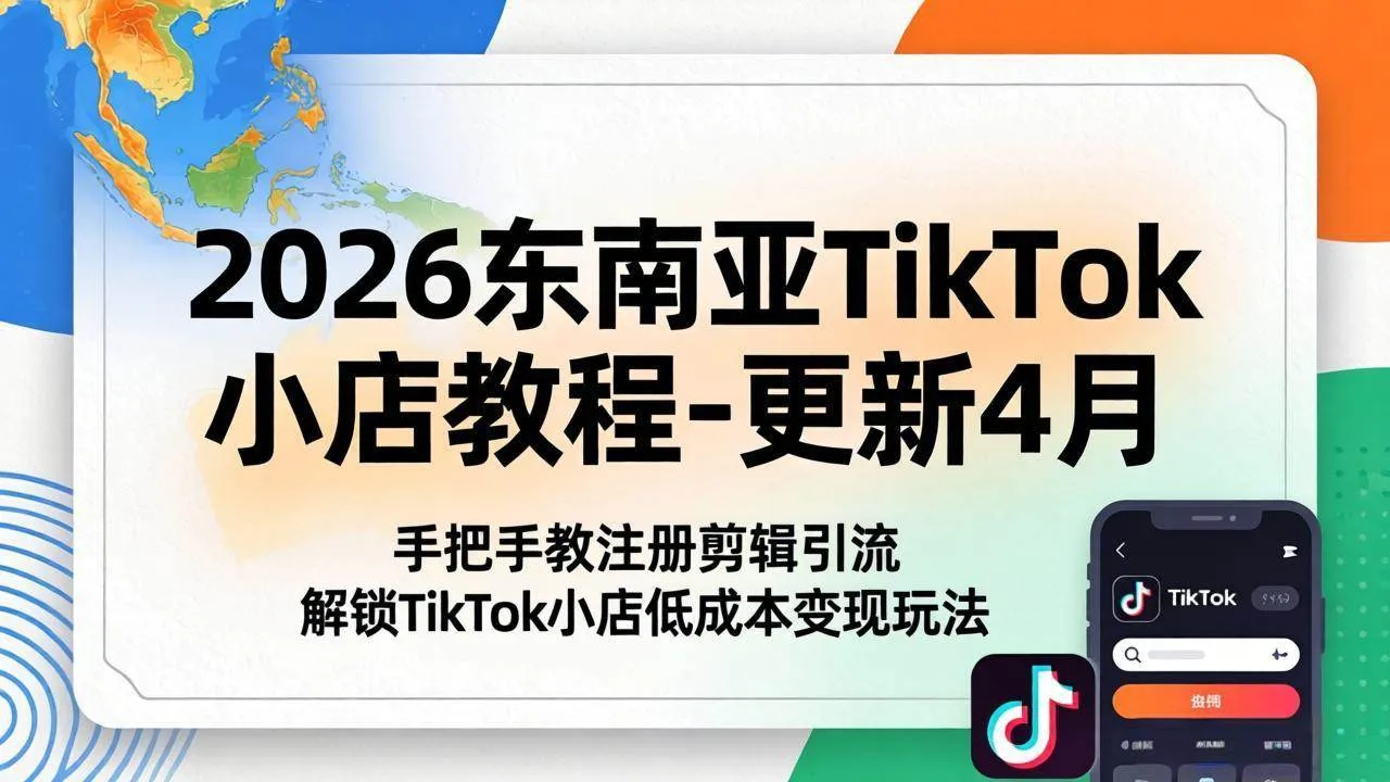 （18180期）2026东南亚TikTok小店教程-更新4月，手把手教注册剪辑引流，解锁TikTok小店低成本变现玩法-副业吧