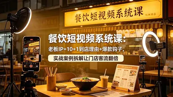 【精】餐饮短视频系统课：老板IP+10+1到店理由+爆款钩子，实战案例拆解让门店客流翻倍-副业吧