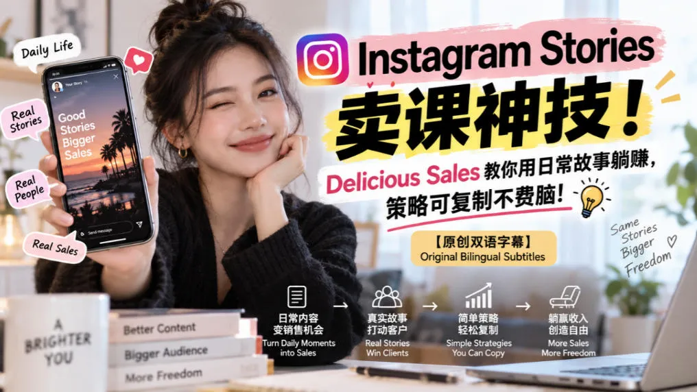 Instagram Stories卖课神技！Delicious Sales教你用日常故事躺賺，策略可复制不费脑！【原创双语字幕】-副业吧