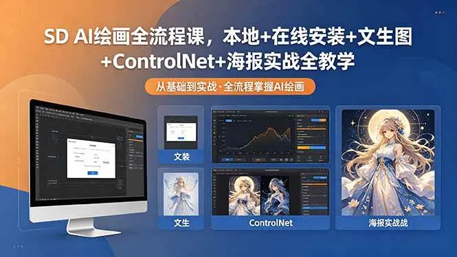 （18453期）SD AI绘画全流程课，本地+在线安装+文生图+ControlNet+海报实战全教学-副业吧