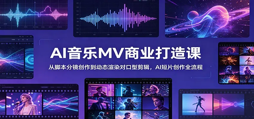 AI音乐MV商业打造课:从脚本分镜创作到动态渲染对口型剪辑,AI短片创作全流程-副业吧