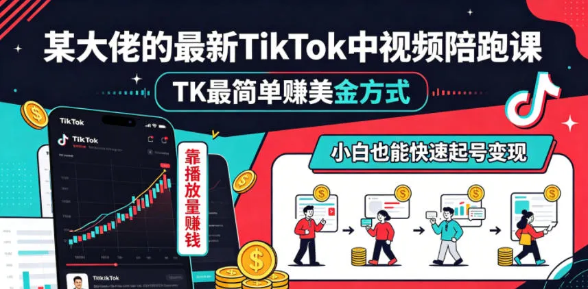 某大佬的最新TikTok中视频陪跑课,TK最简单賺美金方式,靠播放量賺钱,小白也能快速起号变现-副业吧