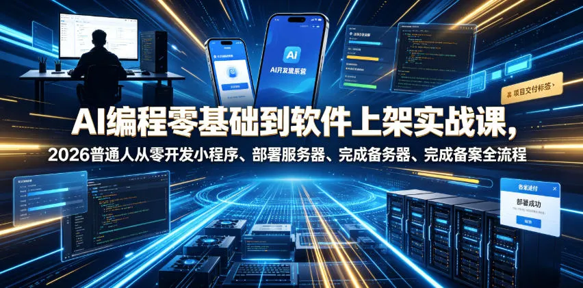 AI编程零基础到软件上架实战课，2026普通人从零开发小程序、部署服务器、完成备案全流程项目落地教程-副业吧