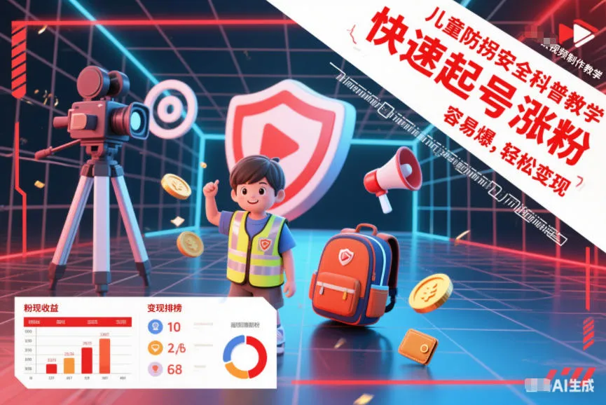 儿童防拐安全科普知识视频制作教学，快速起号涨粉，容易爆，轻松变现-副业吧