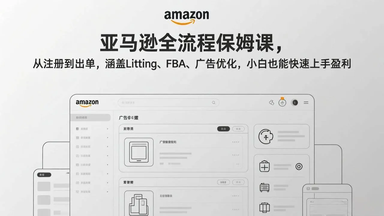（17293期）亚马逊全流程保姆课，从注册到出单，涵盖Listing、FBA、广告优化，小白也能快速上手盈利-副业吧