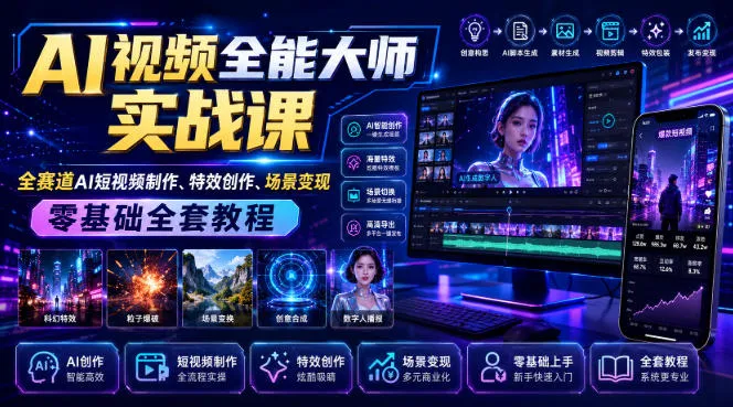 AI视频全能大师实战课｜全赛道AI短视频制作、特效创作、场景变现零基础全套教程-副业吧
