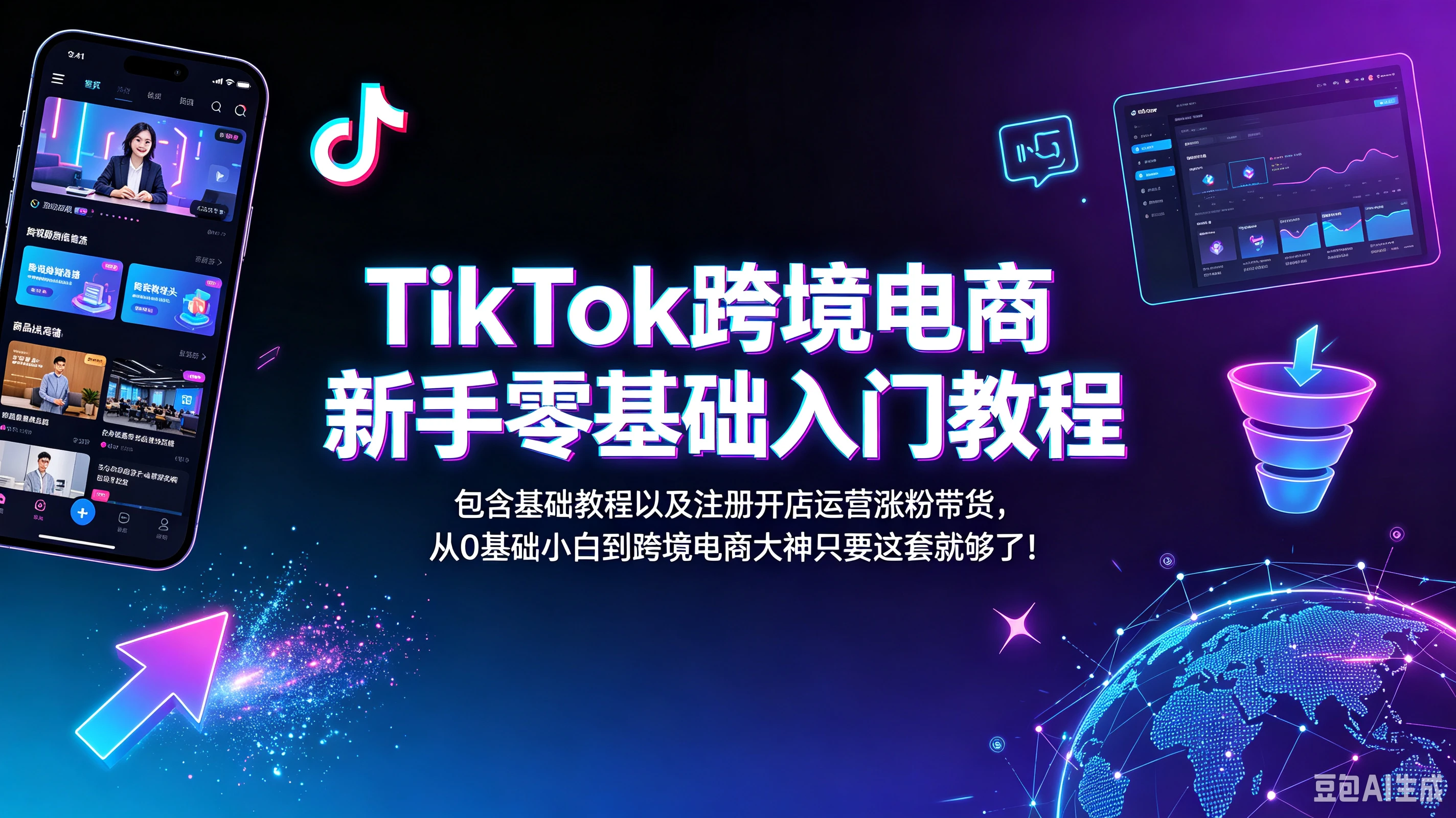 【精】TikTok跨境电商新手零基础入门教程,包含基础教程以及注册开店运营涨粉带货,从0基础小白到跨境电商大神只要这套就够了!-副业吧