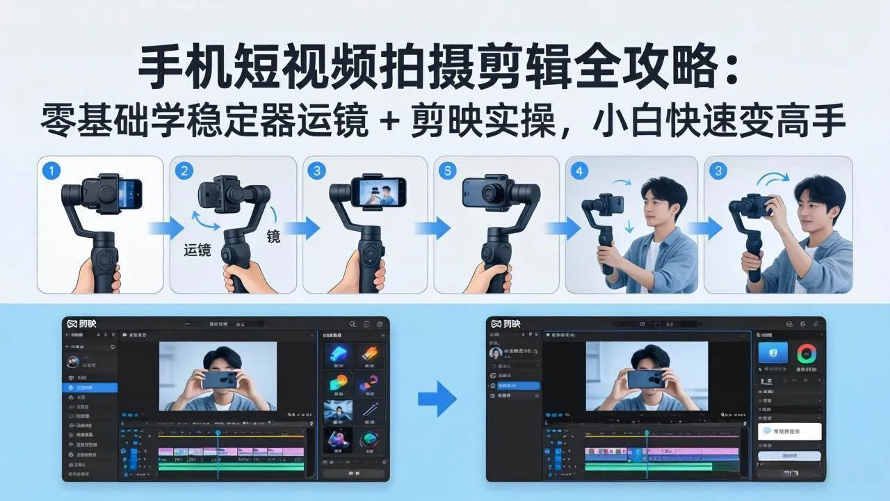 （18003期）手机短视频拍摄剪辑全攻略：零基础学稳定器运镜 + 剪映实操，小白快速变高手-副业吧