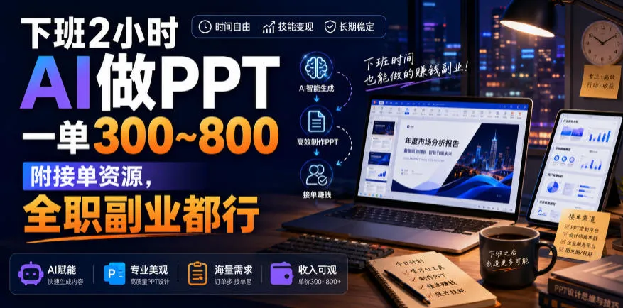 下班2小时AI做PPT，一单300~800，附接单资源，全职副业都行【揭秘】-副业吧