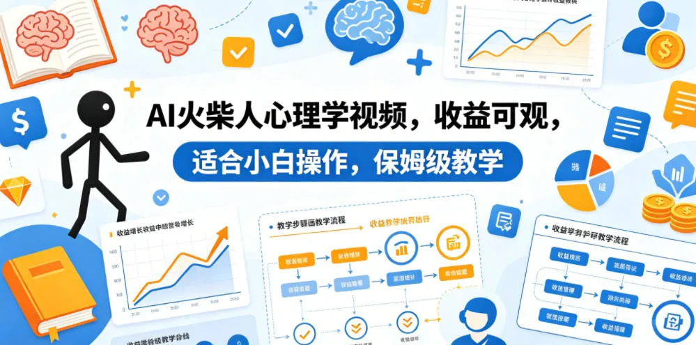 AI火柴人心理学视频，收益可观，适合小白操作，保姆级教学-副业吧