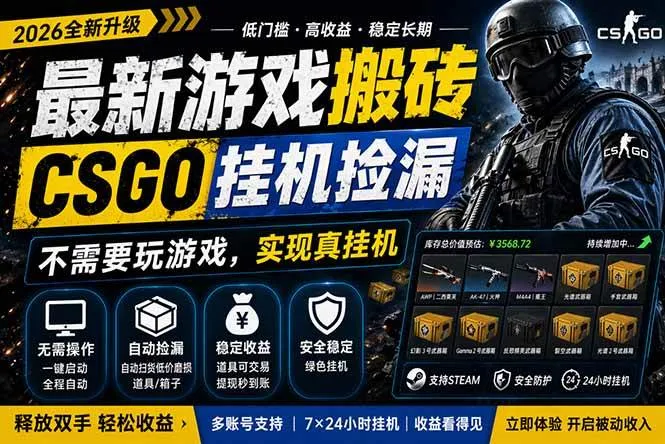 （18182期）最新游戏搬砖，CSGO纯挂机，不需要玩游戏，实现真挂机，月入1W+，五一小高峰上车可吃肉，…-副业吧
