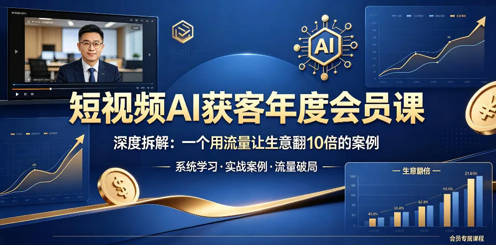 短视频AI获客年度会员课,深度拆解,一个用流量让生意翻10倍的案例-副业吧