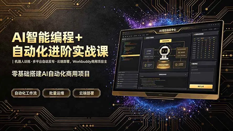 (19246期)AI智能编程+自动化进阶实战课|机器人训练·多平台自动发布·云端部署,Workbuddy商用项目全流程教学-副业吧