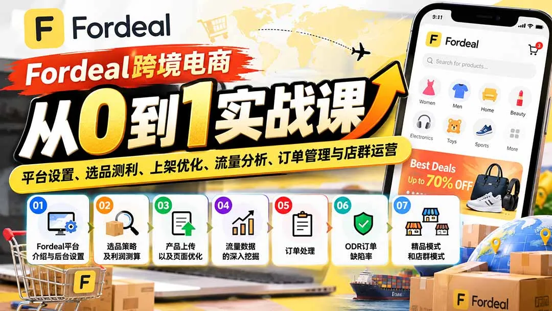 Fordeal跨境电商从0到1实战课:平台设置、选品测利、上架优化、流量分析、订单管理与店群运营-副业吧
