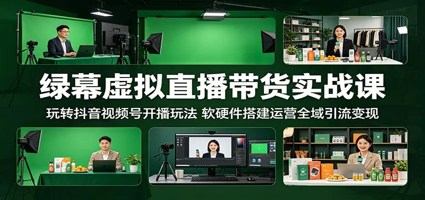 绿幕虚拟直播带货实战课:玩转抖音视频号开播玩法,软硬件搭建运营全域引流变现-副业吧