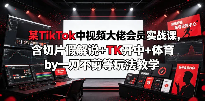 某TikTok中视频大佬会员实战课，含切片假解说+TK开中+体育by一刀不剪等玩法教学-副业吧
