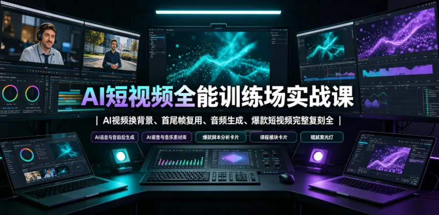 AI短视频全能训练场实战课|AI视频换背景、首尾帧复用、音频生成、爆款短视频完整复刻全套实操教学-副业吧