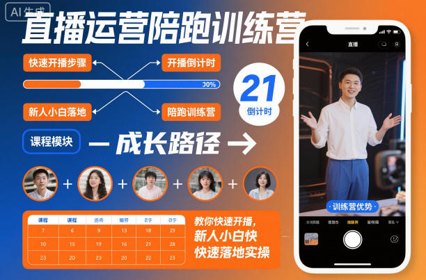 直播运营陪跑训练营，教你快速开播，新人小白快速落地实操-副业吧