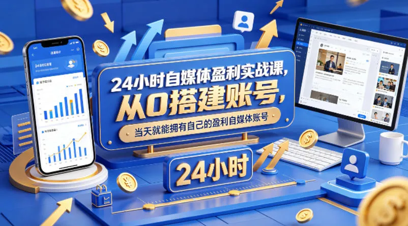 24小时自媒体盈利实战课，从0搭建账号，当天就能拥有自己的盈利自媒体账号-副业吧
