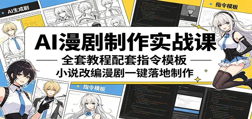 AI漫剧制作实战课：全套教程配套指令模板，小说改编漫剧一键落地制作-副业吧