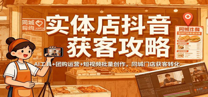 实体店抖音获客攻略:AI工具+团购运营+短视频批量创作,同城门店获客转化-副业吧