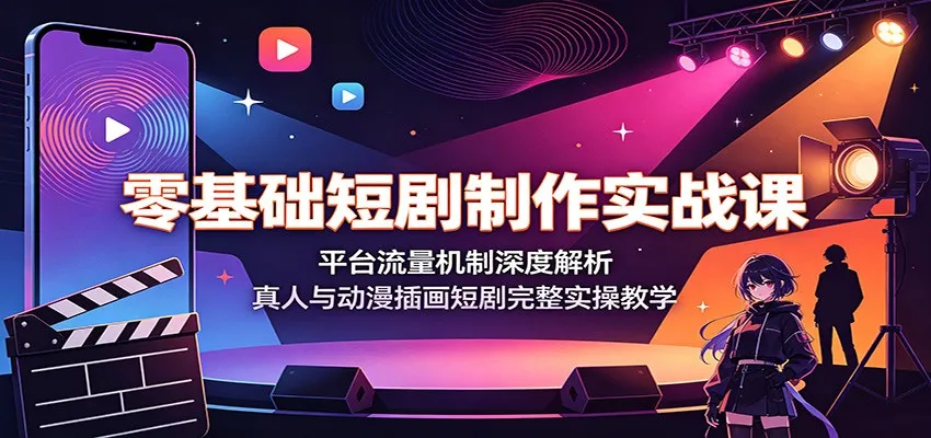 零基础短剧制作实战课:平台流量机制深度解析,真人与动漫插画短剧完整实操教学-副业吧
