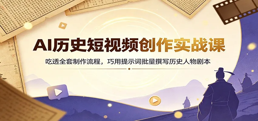 AI历史短视频创作实战课：吃透全套制作流程，巧用提示词批量撰写历史人物剧本-副业吧