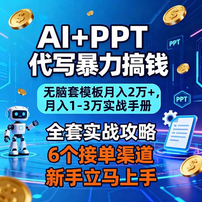 （16783期）AI+PPT代写暴力搞钱：无脑套模板月入2万+，月入1-3万实战手册-副业吧