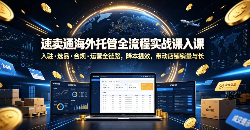 速卖通海外托管全流程实战课入驻・选品・合规・运营全链路,降本提效,带动店铺销量与收益增长-副业吧