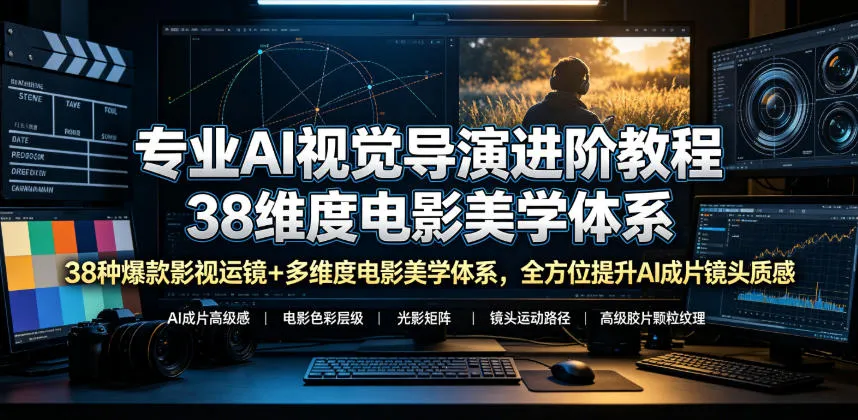 专业AI视觉导演进阶教程，38种爆款影视运镜+多维度电影美学体系，全方位提升AI成片高级感与镜头质感-副业吧