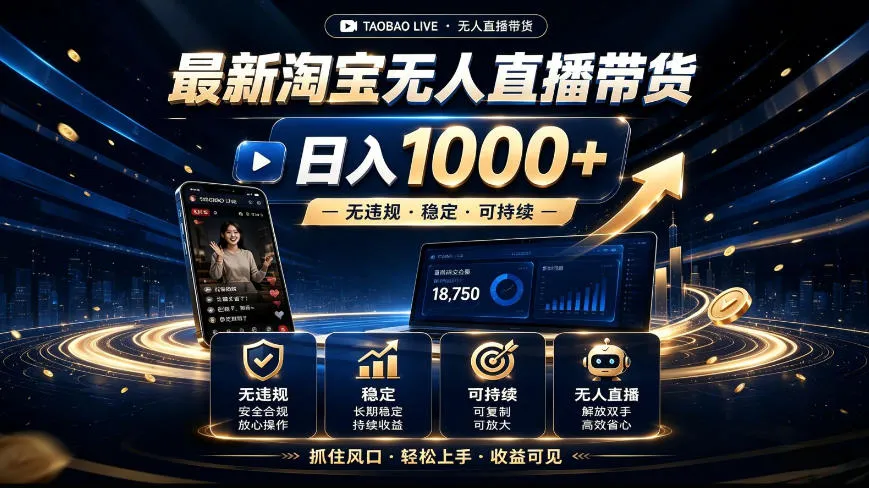 2026最新淘宝无人直播带货,日入1k+,无违规·稳定·可持续,抓住风口,轻松上手,收益可见【揭秘】 2026最新淘宝无人直播带货,日入1k+,无违规·稳定·可持续,抓住风口,轻松上手,收益可见【揭秘】