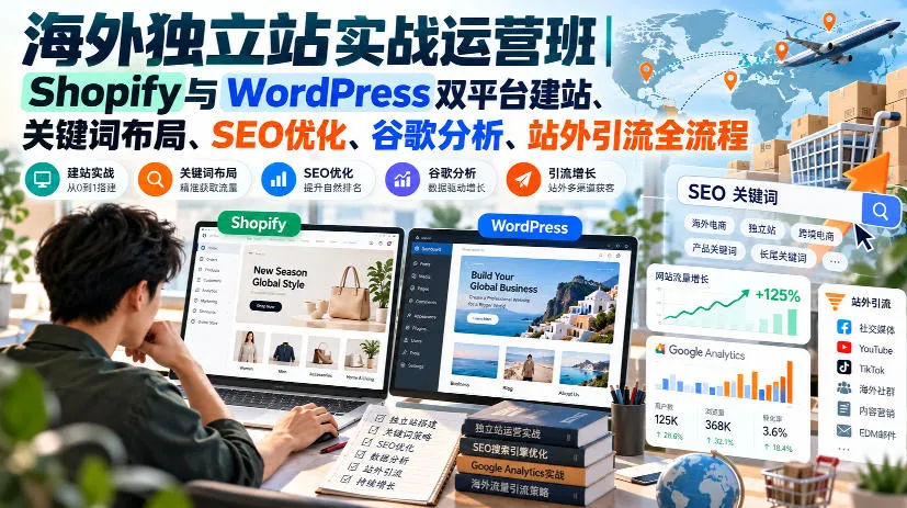 海外独立站实战运营班|Shopify与WordPress双平台建站、关键词布局、SEO优化、谷歌分析、站外引流全流程-副业吧