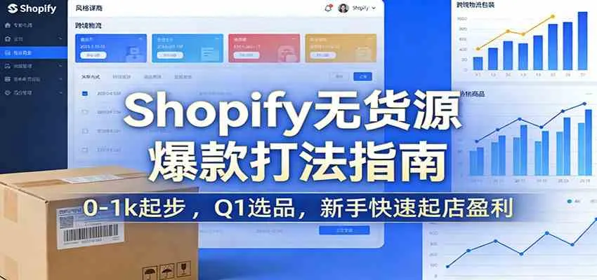 Shopify无货源爆款掘金课：0-1k起步 ，Q1选品，新手快速起店盈利-副业吧