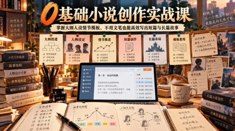0基础小说创作实战课|掌握大纲人设情节模板,不用文笔也能高效写出短篇与长篇故事-副业吧
