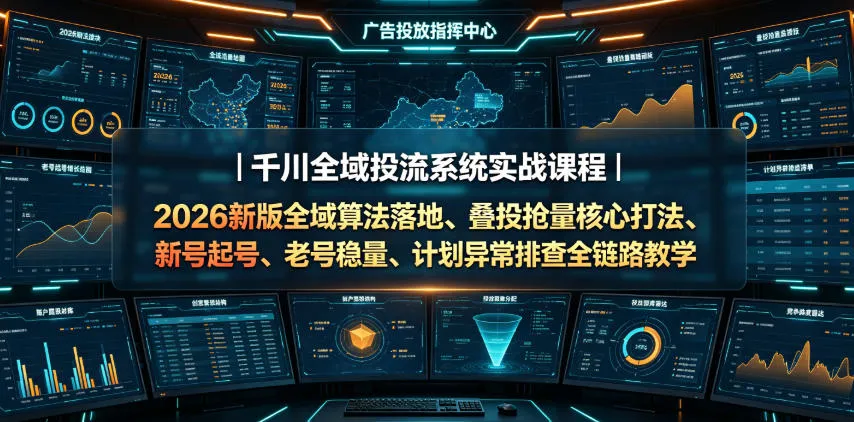 千川全域投流系统实战课程|2026新版全域算法落地、叠投抢量核心打法、新号起号、老号稳量、计划异常排查全链路教学-副业吧