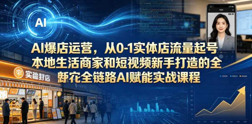 AI爆店运营，从0-1实体店流量起号，本地生活商家和短视频新手打造的全链路AI赋能实战课程-副业吧