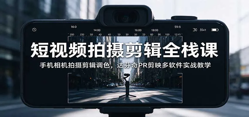 短视频拍摄剪辑全栈课：手机相机拍摄剪辑调色，达芬奇PR剪映多软件实战教学-副业吧