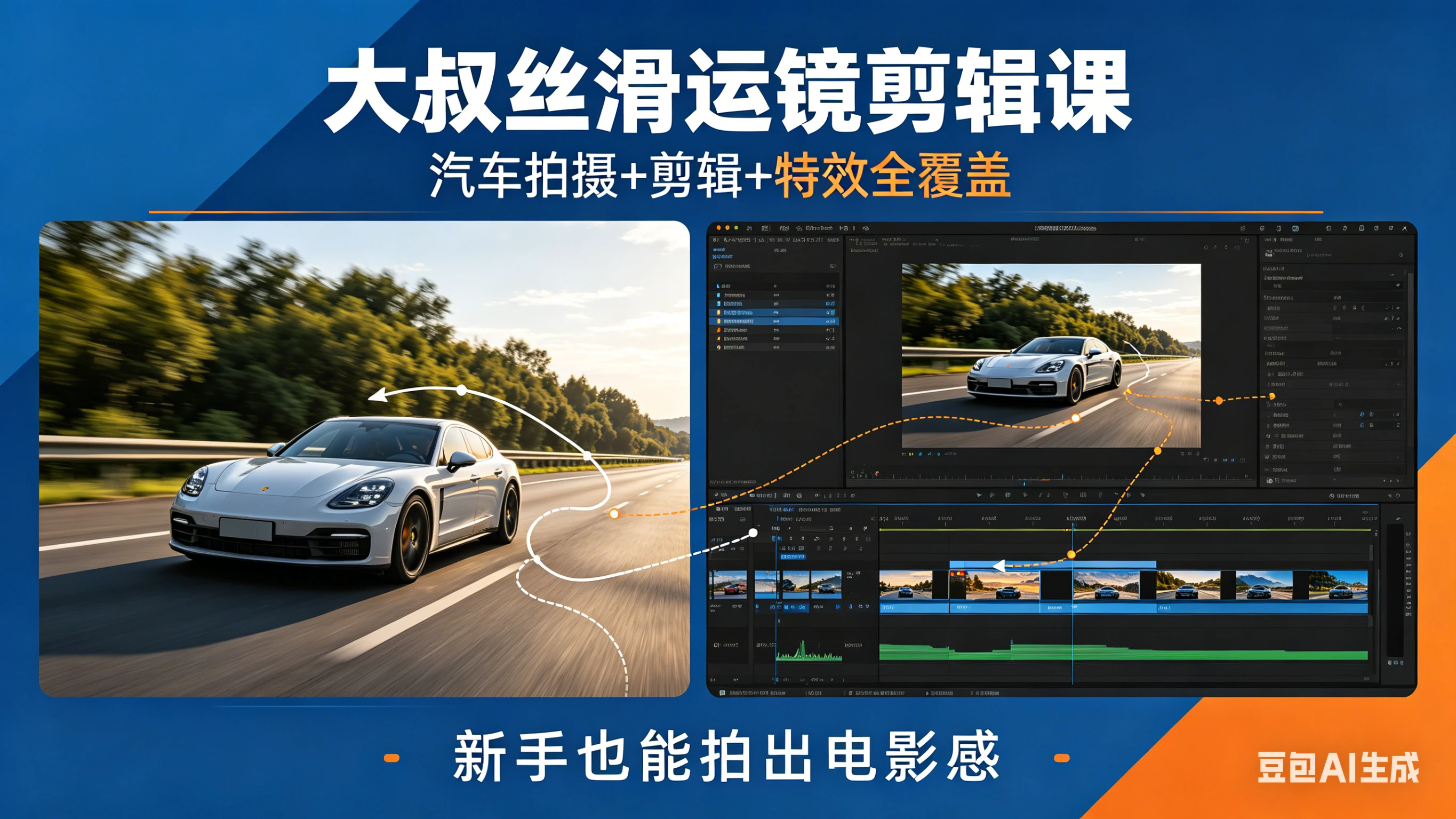 【精】大叔丝滑运镜剪辑课，汽车拍摄+剪辑+特效全覆盖，新手也能拍出电影感-副业吧