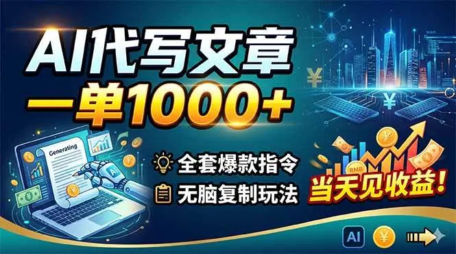 (18575期)AI代写文章,一单1000+,全套爆款指令+无脑复制玩法,当天见收益!-副业吧